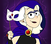 Girl with cat mask and blue cloak