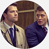 A round screencap of dean/cas