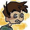 A small demon gremlin with poofy brown hair and a black horn, with a mouth of teeth.