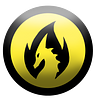 Silhouette of a yellow dragon in black flame