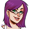 Purple hair, glasses